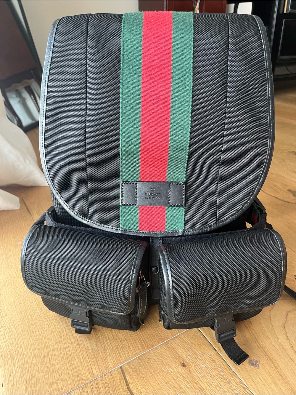 Gucci black canvas backpack with removable belt bag /fanny pack